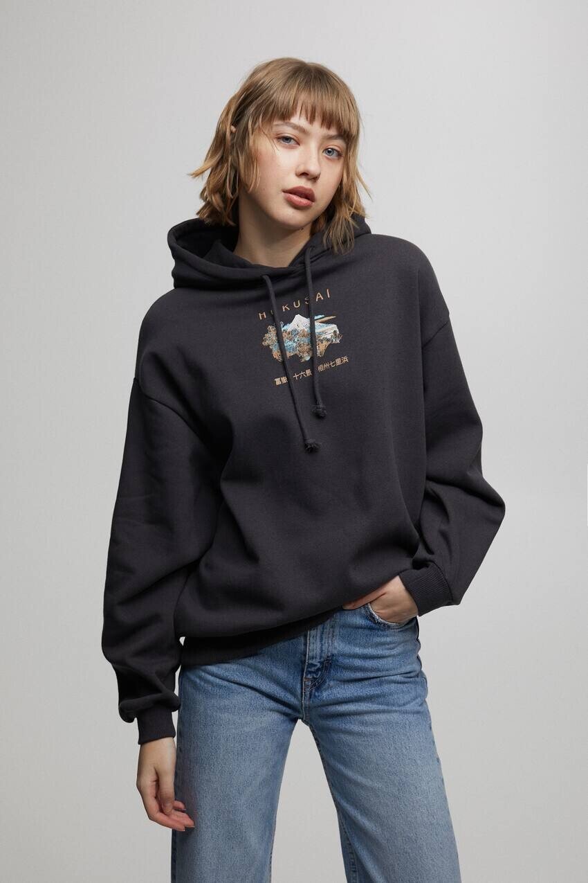 

Толстовка Hokusai Mount Fuji Pull&Bear, антрацитовый серый