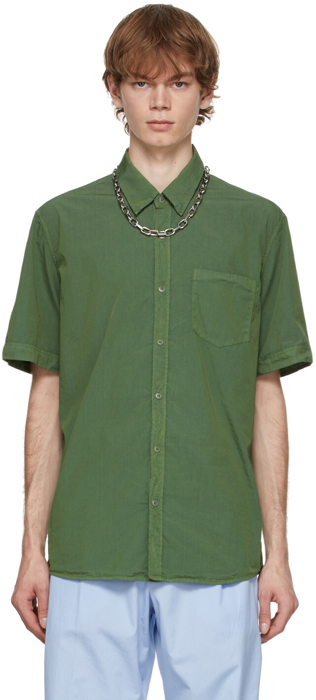 

Зеленая поплиновая рубашка с коротким рукавом Dries Van Noten