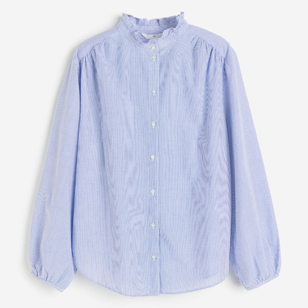 Блузка H&M Ruffle-trimmed Cotton, синий