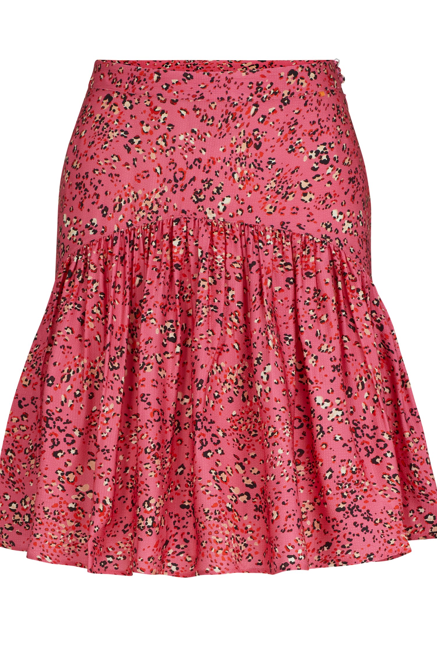 Юбка мини Hugo Boss Flounce-hem Mini Skirt With Floral Print, розовый