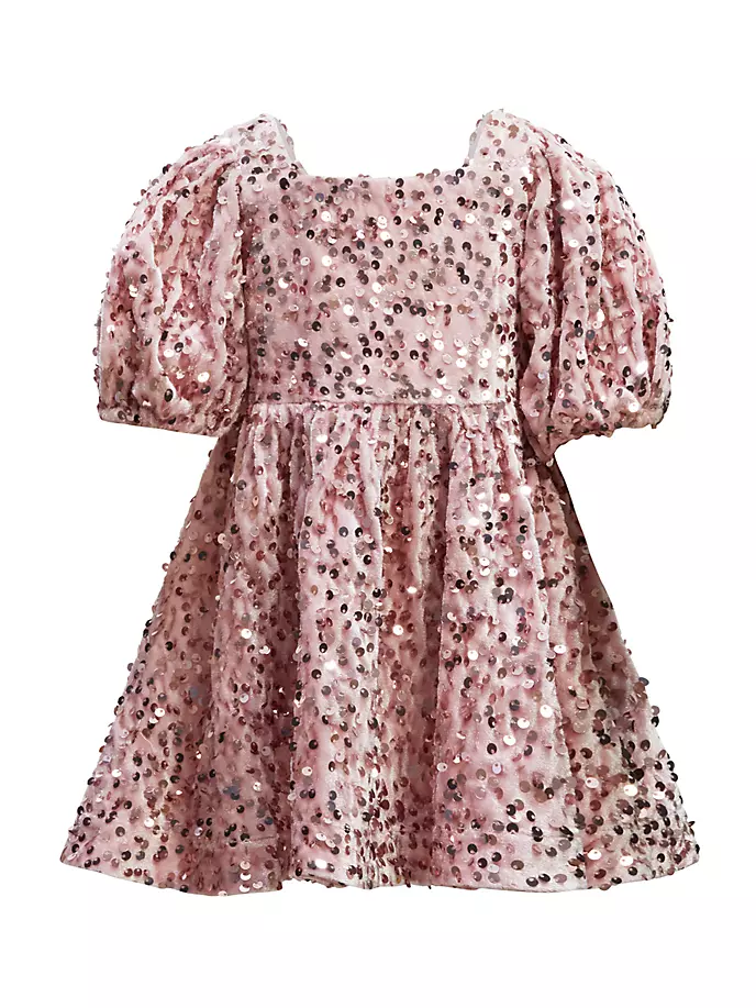 Велюровое платье с пайетками для маленьких девочек и девочек Bardot Junior, цвет pink sequin