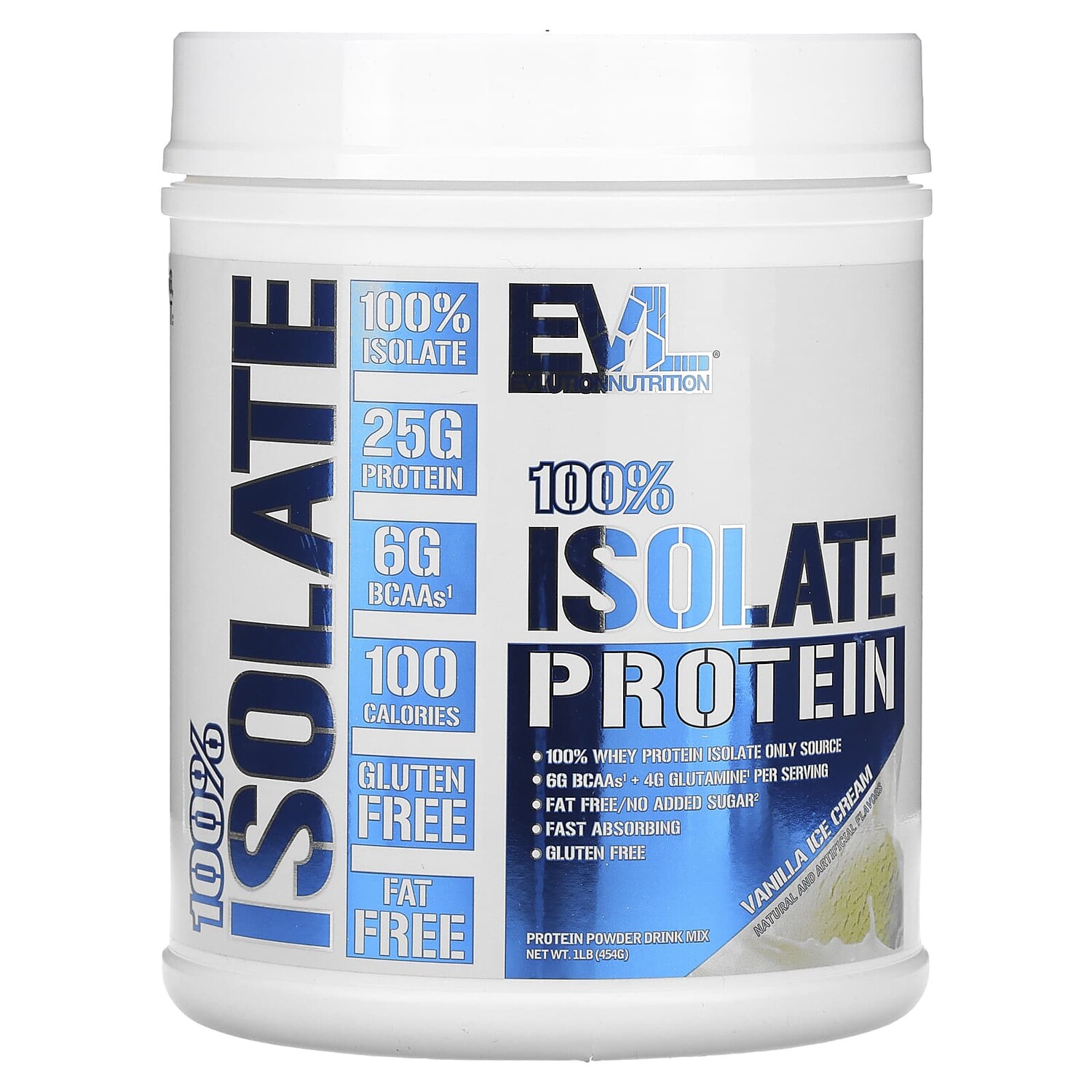 

100% изолят протеина, ванильное мороженое, 454 г (1 фунт), EVLution Nutrition