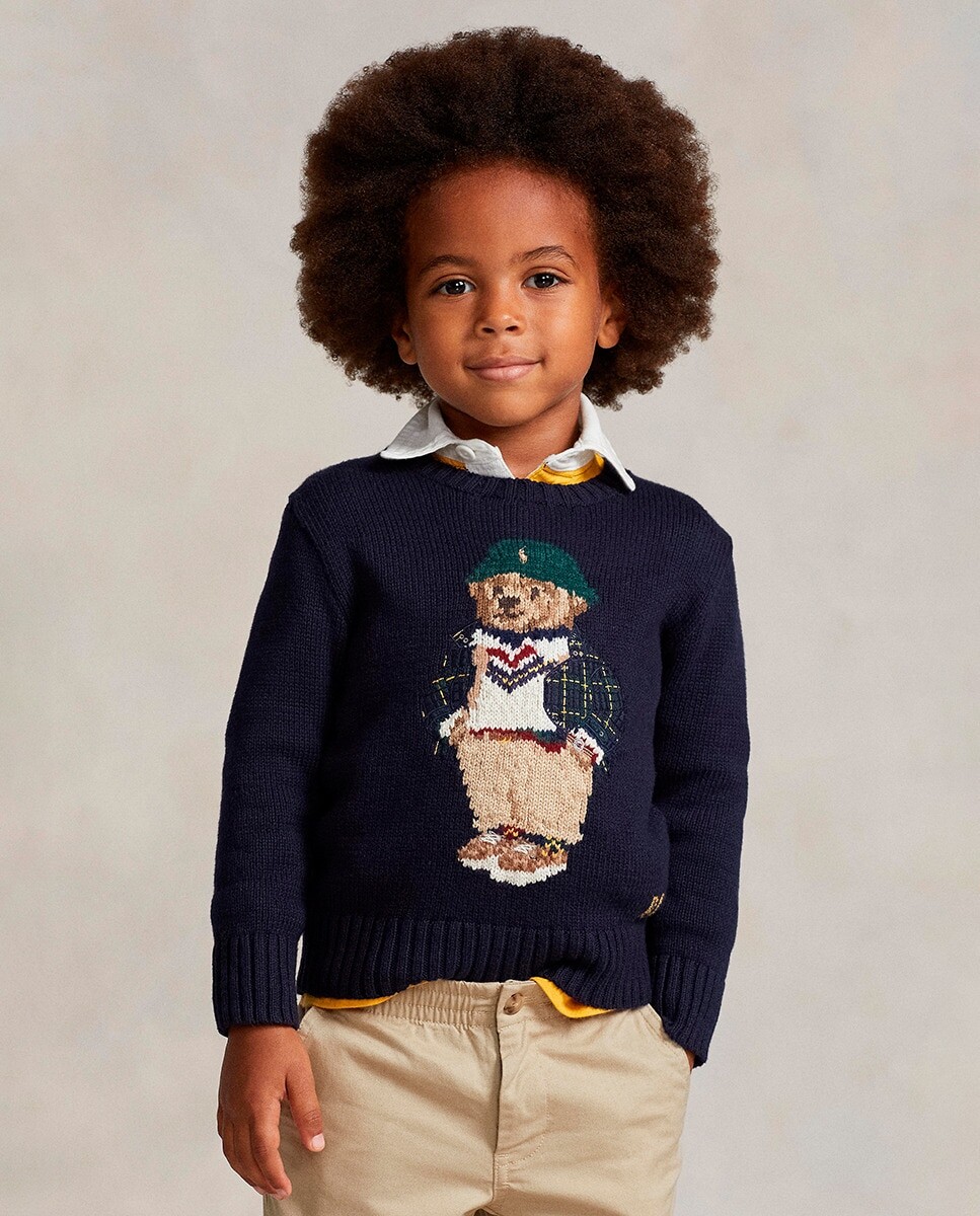 

Хлопковый свитер для мальчика с мишкой-поло Polo Ralph Lauren, темно-синий