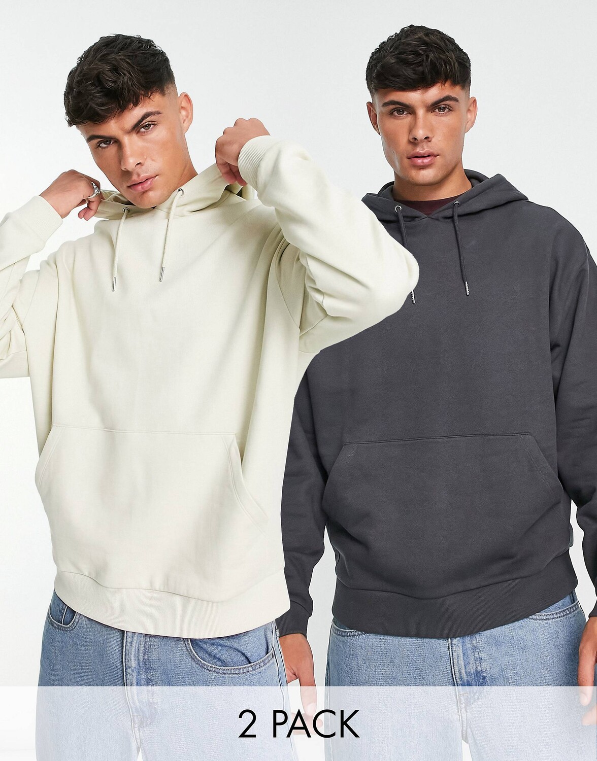 

Набор из 2 светло-серых и темно-серых объемных худи ASOS DESIGN
