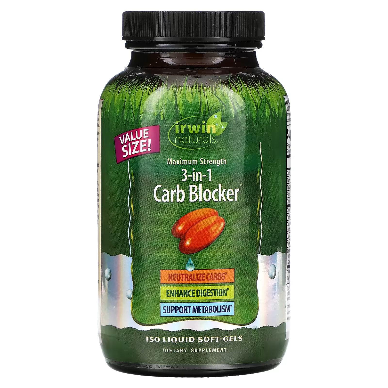 Irwin Naturals, 3-in-1 Carb Blocker, блокатор углеводов 3-в-1, максимальный эффект, 150 желатиновых капсул - фото