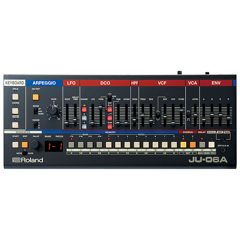 Звуковой модуль синтезатора Roland JU-06A, 4 тембра, 16-шаговый секвенсор, вход/выход MIDI
