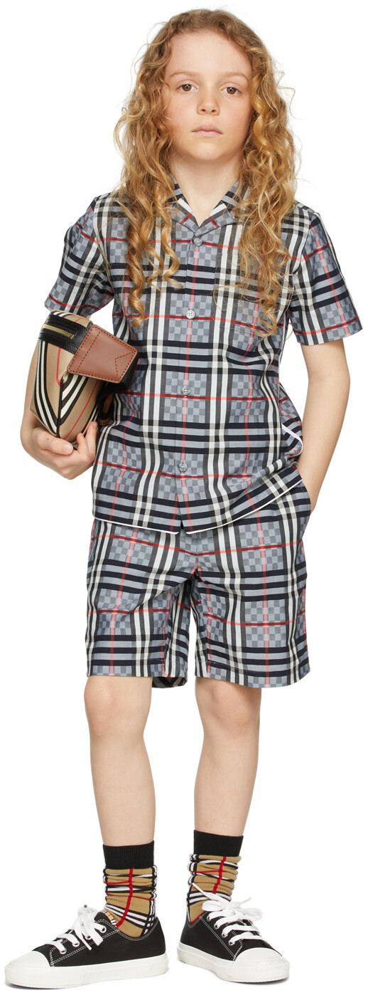 

Детская синяя клетчатая рубашка Burberry