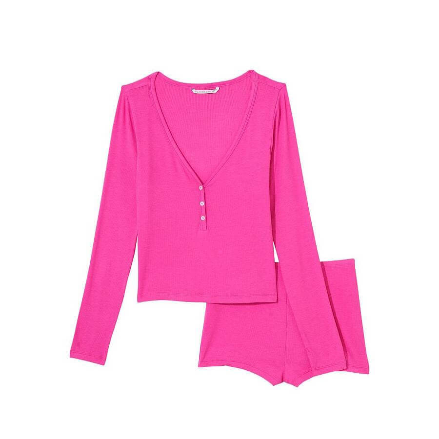 

Комплект Victoria's Secret Ribbed Modal Henley, 2 предмета, фуксия