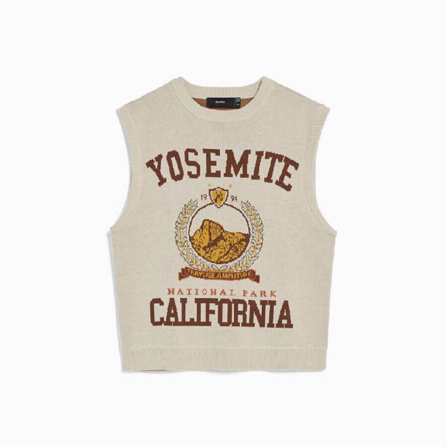 

Жилет Intarsia Bershka Knit, кремовый