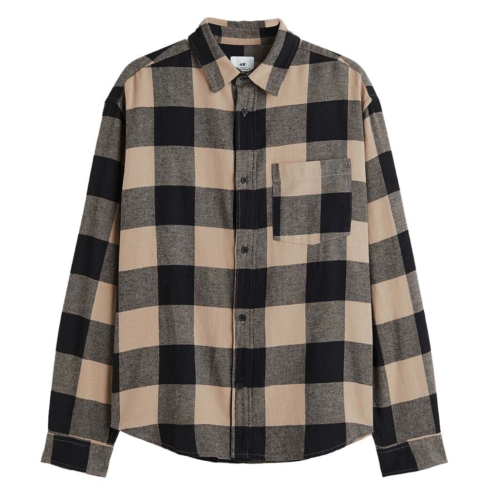 

Рубашка H&M Relaxed Fit Flannel, бежевый/черный