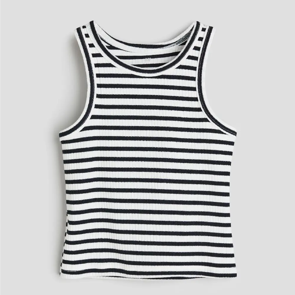 

Топ H&M Kids Ribbed Cotton Tank, черный/белый