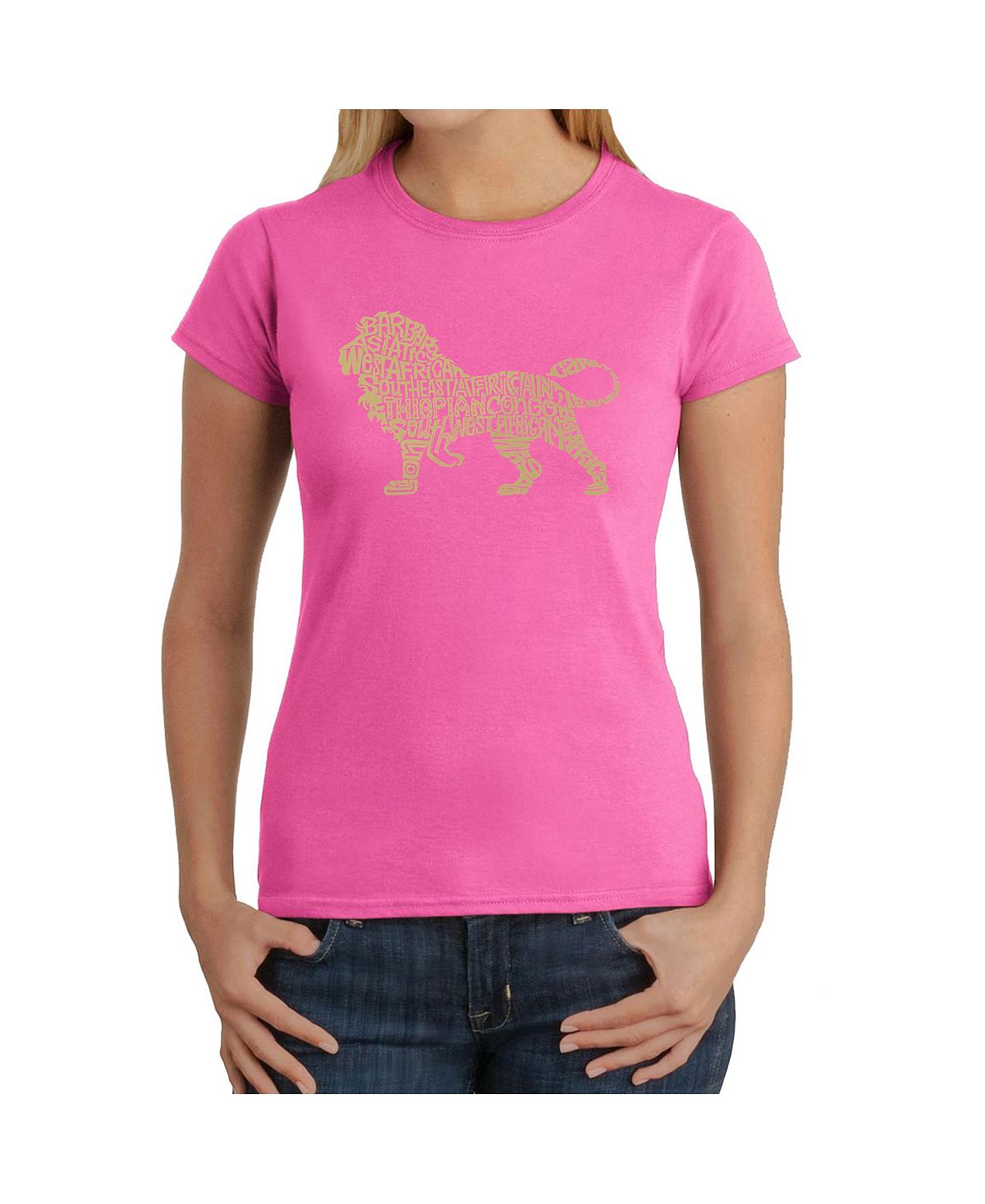 цена Женская футболка word art - лев LA Pop Art, розовый