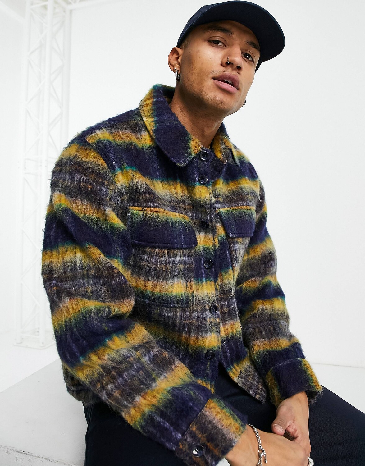 

Свободная куртка из смесовой шерсти в темно-синюю полоску ASOS DESIGN
