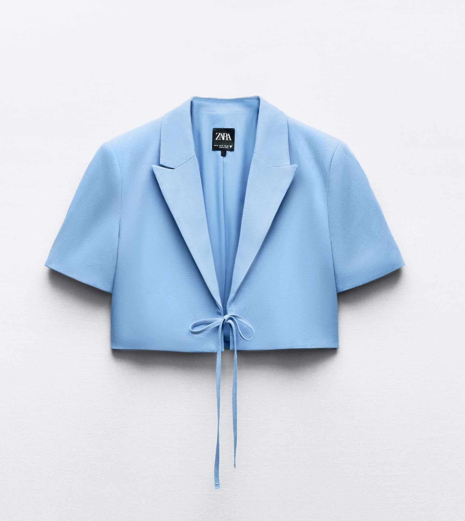 Блейзер Zara Cropped With Tie, голубой жилет zara denim cropped голубой