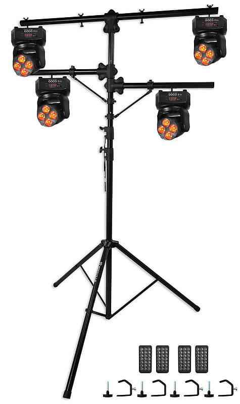 

(4) Rockville RockOn-7 40 Вт RGBW Подвижная головка DMX Spot Beam Lights + подставка для штатива RVLS1+(4) RockOn-7