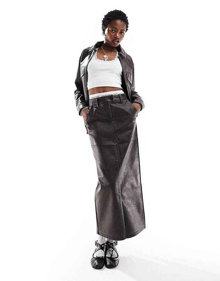 

Юбка Reclaimed Vintage Washed Leather Midi, черный