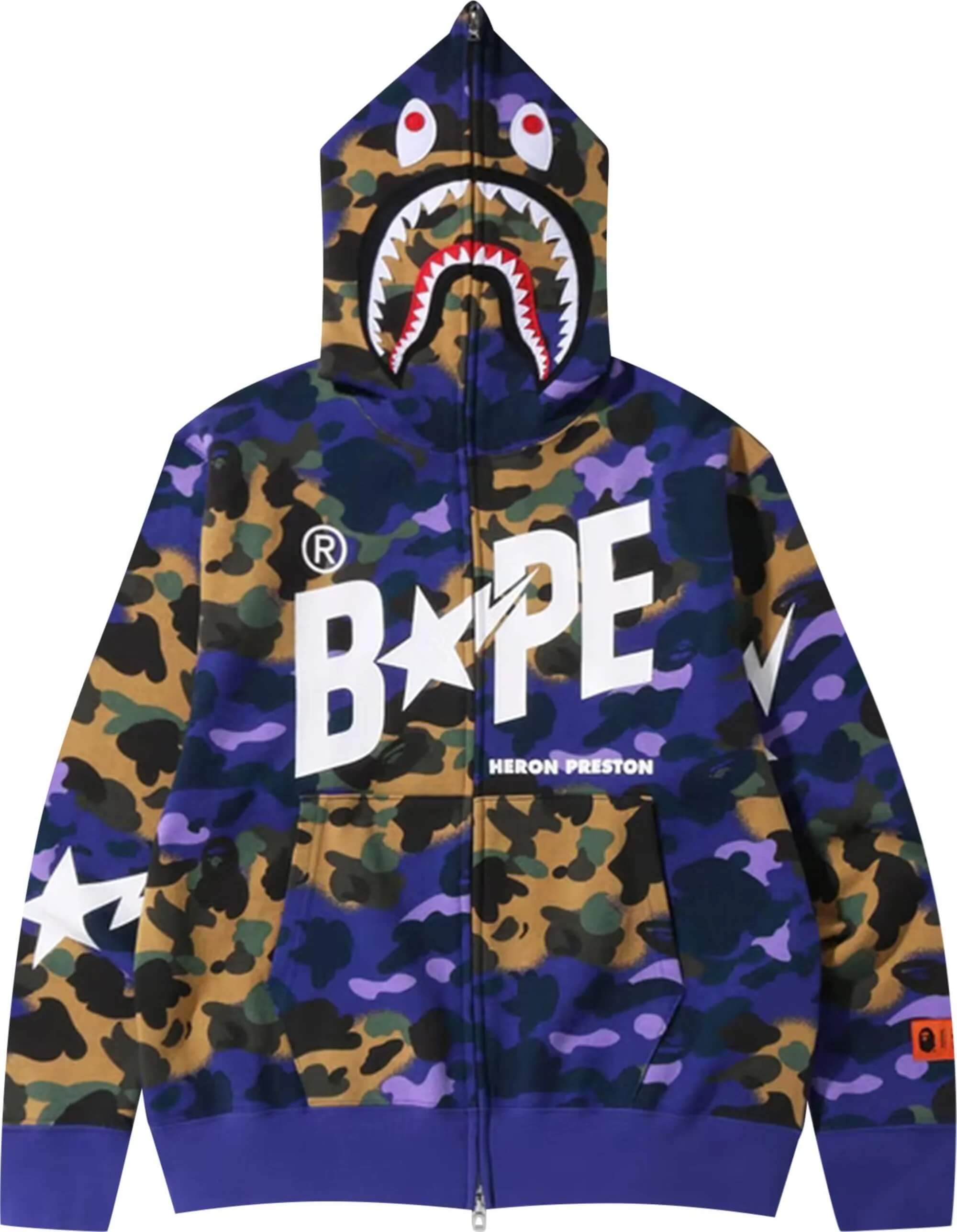 Толстовка Bape x Heron Preston Mix 1st Camo Shark Relaxed Fit Full Zip, фиолетовый - фото