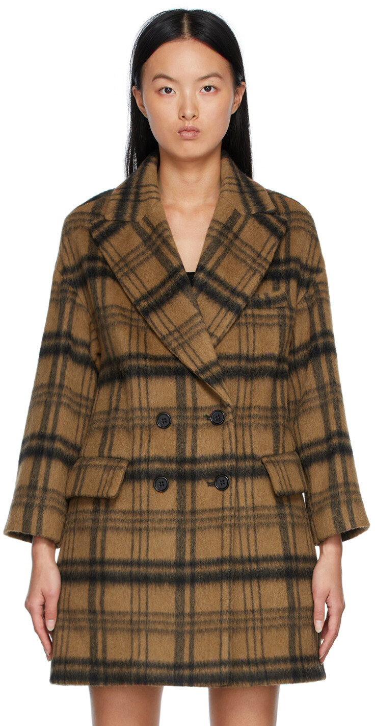 

Бежево-черное шерстяное пальто в клетку RED Valentino