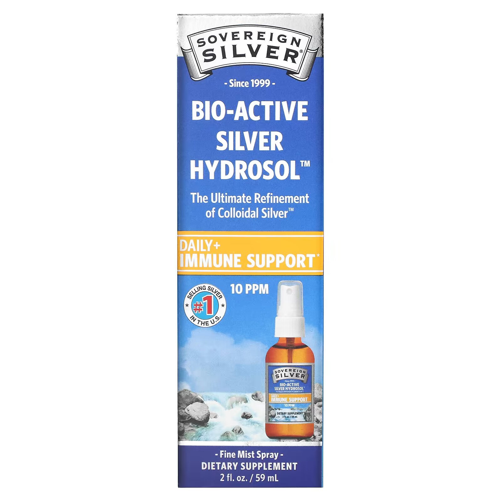 Sovereign Silver, Bio-Active Silver Hydrosol, мелкодисперсный аэрозоль, 10 част./млн, 59 мл (2 жидк. унции) sovereign silver bio active silver hydrosol 10 мкг мл 473 мл 16 жидк унций