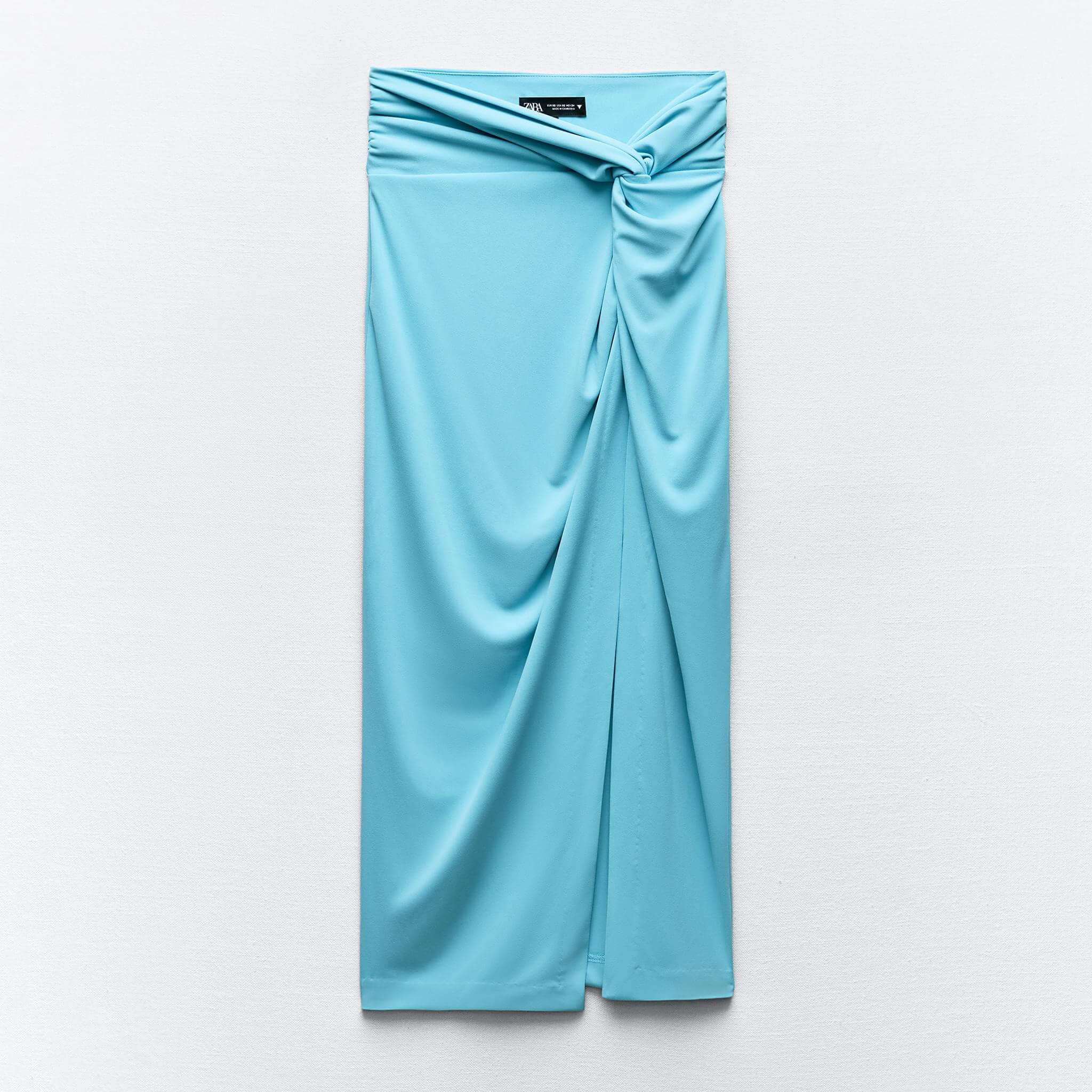 Юбка-миди Zara Draped With Knot, голубой юбка миди разрез размер 25 синий