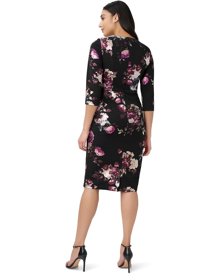

Платье Adrianna Papell Stretch Foil Crepe Tie Front Dress, черный мульти
