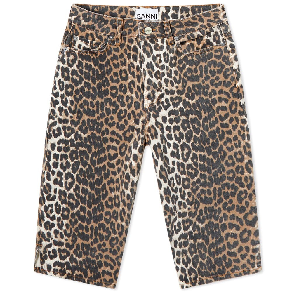 

Шорты GANNI Leopard Print Denim Longline Short