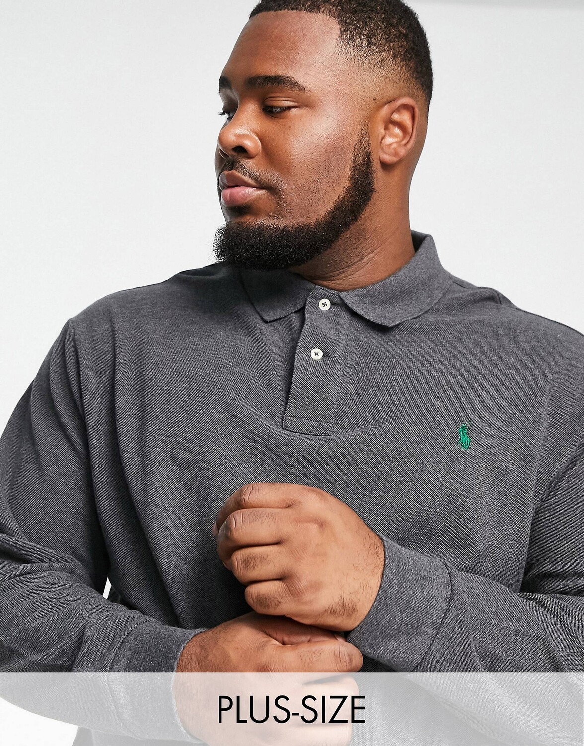 

Темно-серое меланжевое поло с длинными рукавами и логотипом Polo Ralph Lauren Big & Tall, Серый