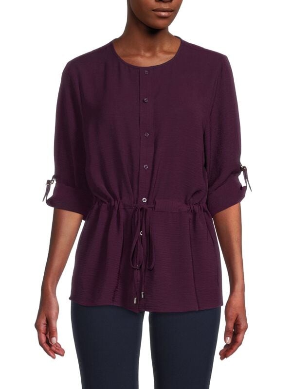 

Топ Calvin Klein с завязками на талии и закатанными рукавами, aubergine