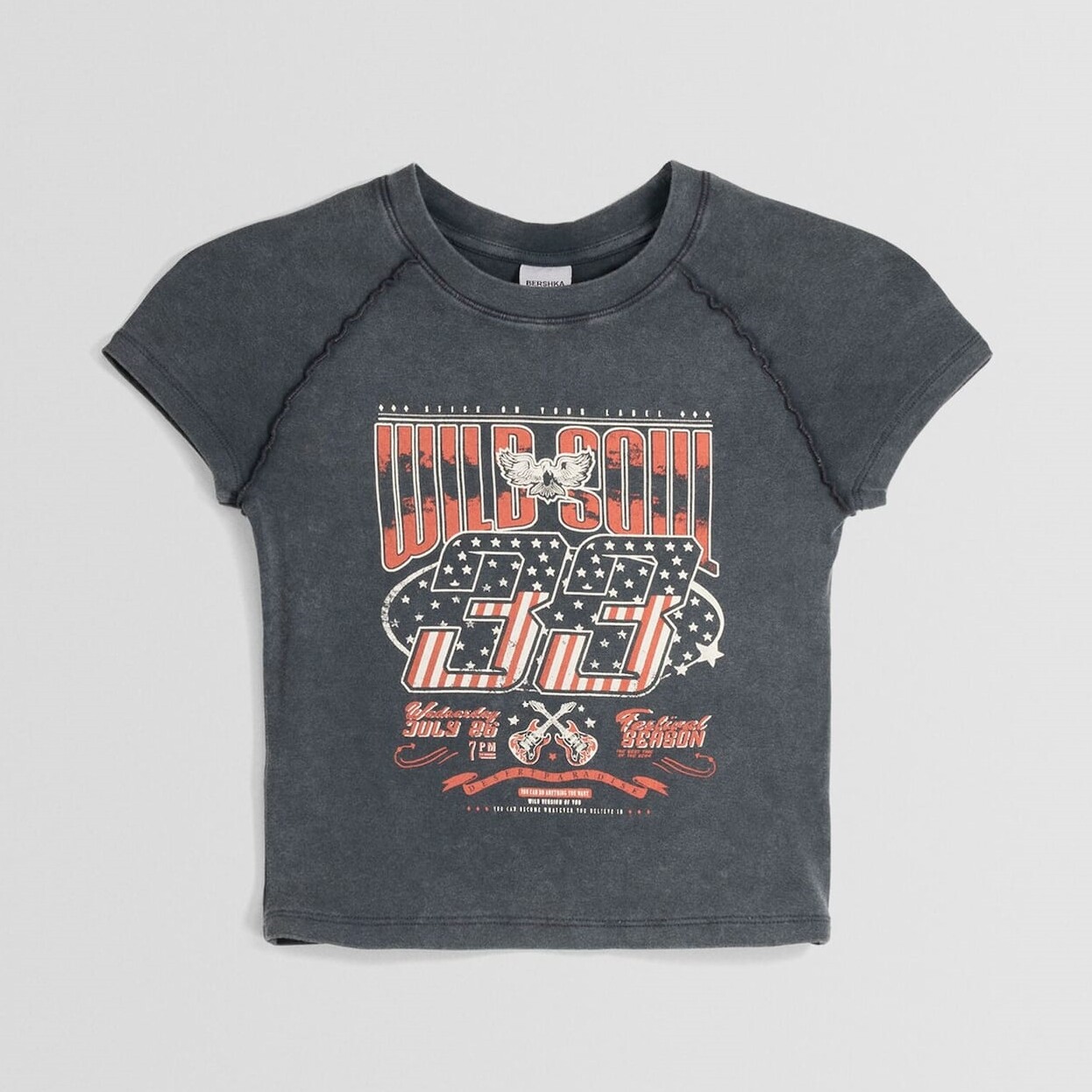 

Топ Bershka Short Sleeve With Print, серый