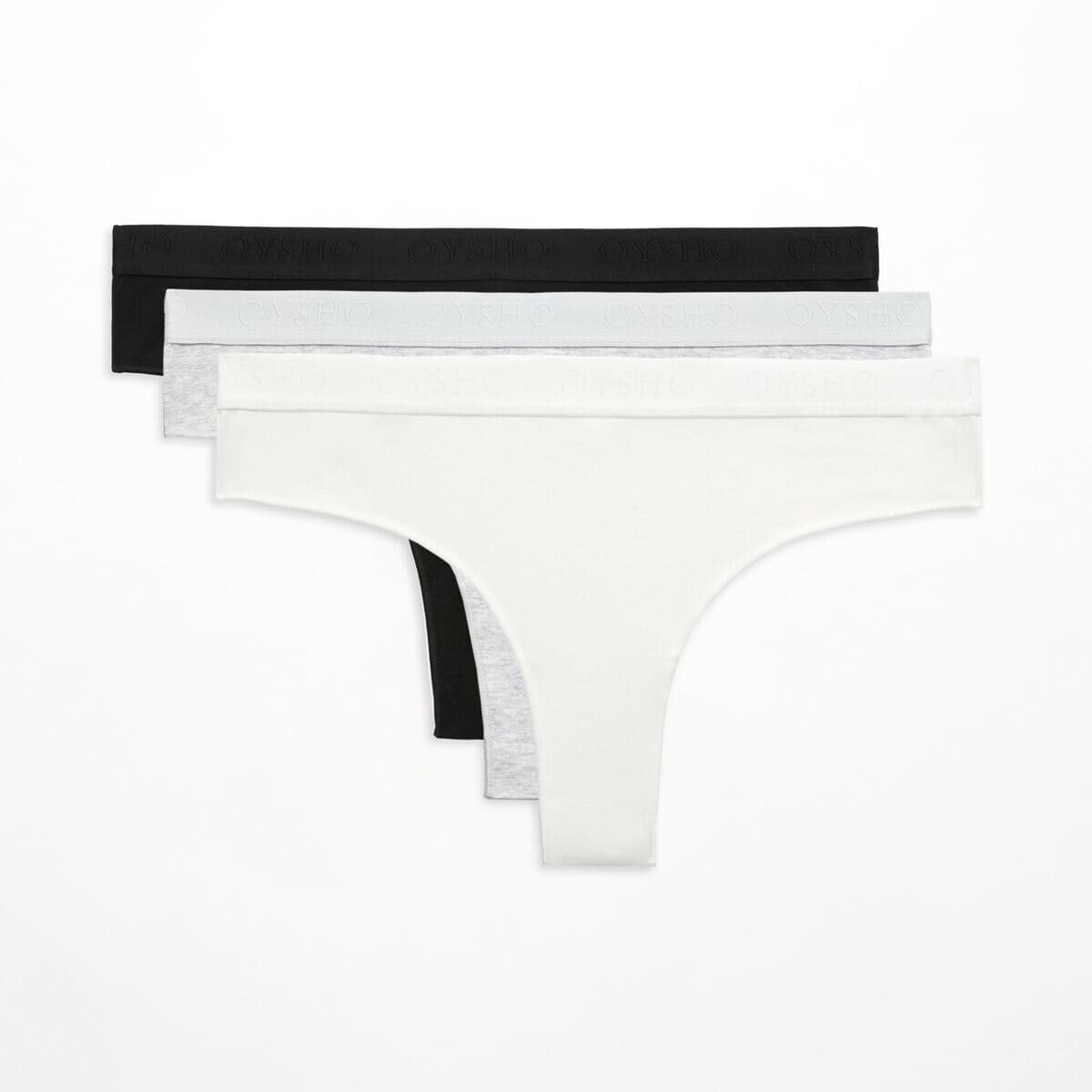 

Комплект трусов Oysho Comfort Cheeky With Logo, 3 предмета, белый/серый/черный