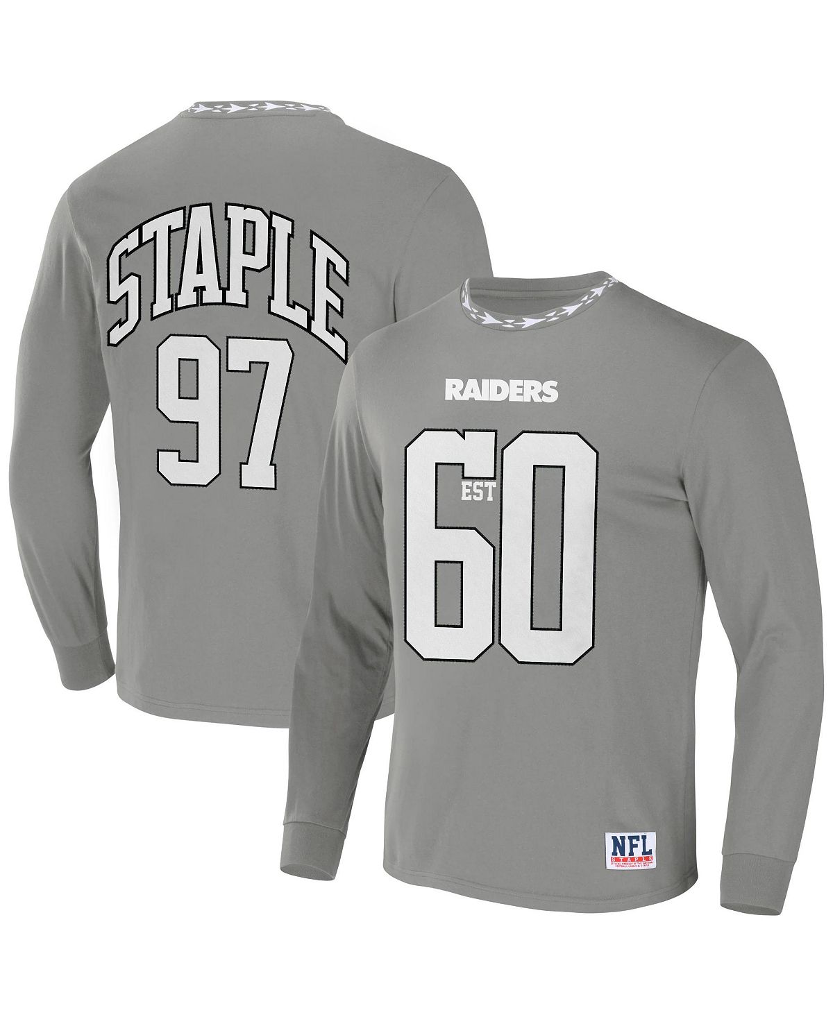 Мужская футболка nfl x staple grey las vegas raiders core с длинным рукавом в стиле джерси NFL Properties, серый