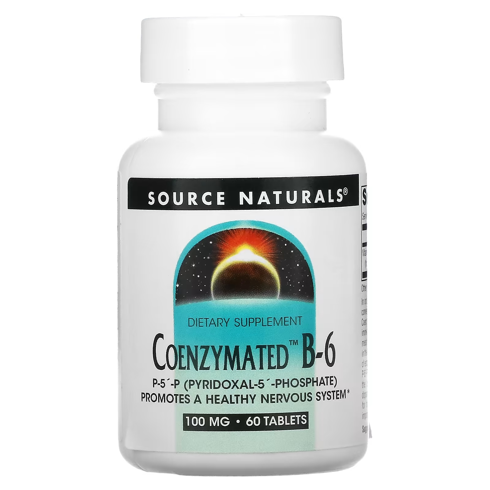 Source Naturals Ферментированный витамин B6 100 мг, 60 таблеток source naturals витамин b1 тиамин 100 мг 100 таблеток