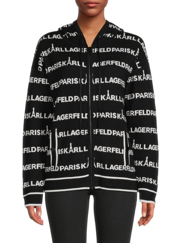 

Толстовка с логотипом на молнии спереди Karl Lagerfeld Paris Black