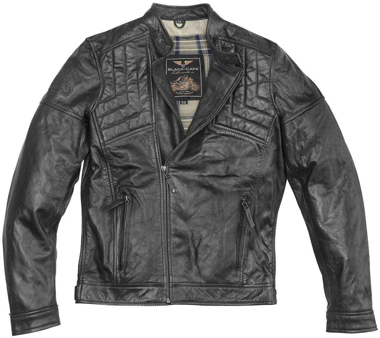 Мотоциклетная кожаная куртка Black-Cafe London Philadelphia с регулируемым воротником, черный кожаная куртка размер m черный