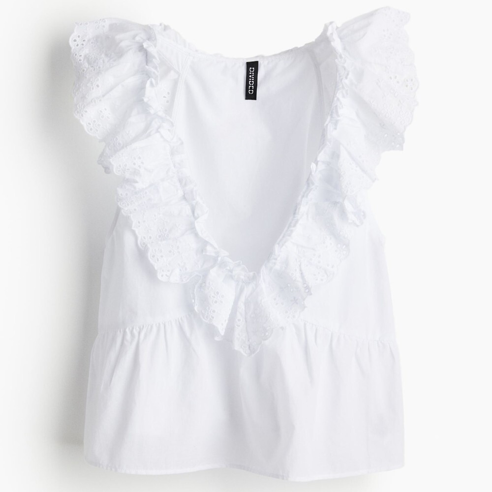 

Топ H&M Ruffle-trimmed Eyelet Embroidery, белый