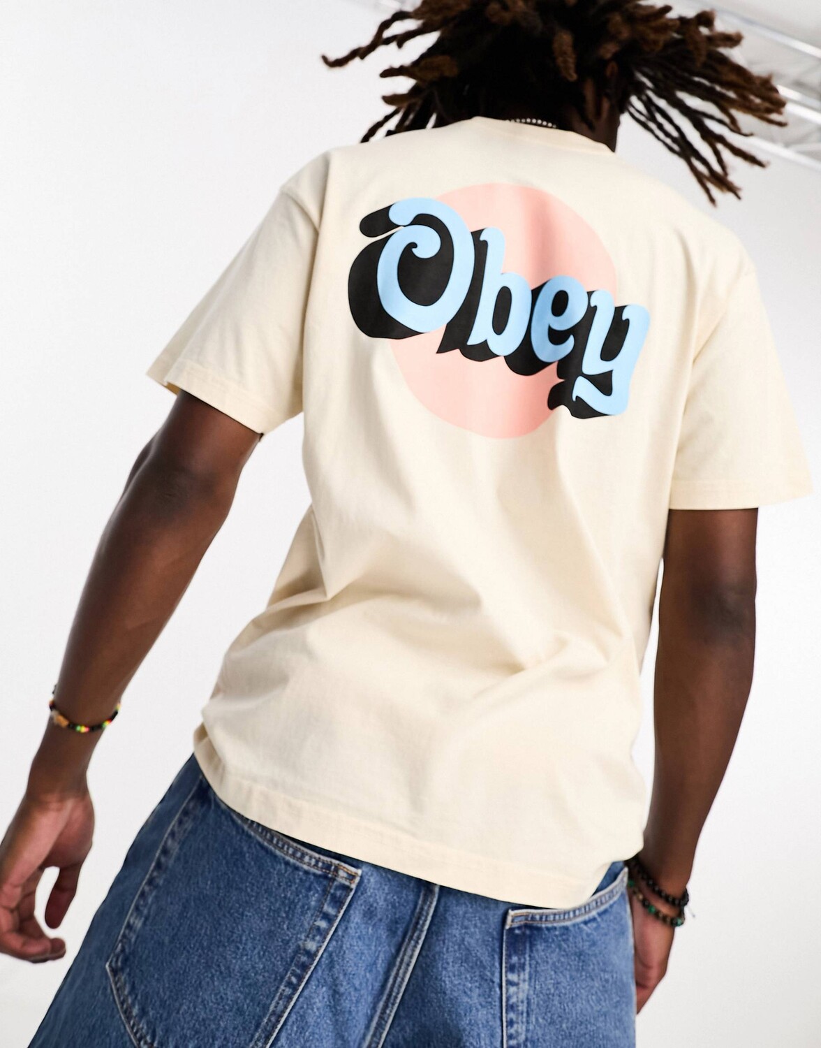 

Бежевая футболка с принтом в горошек Obey, Бежевый
