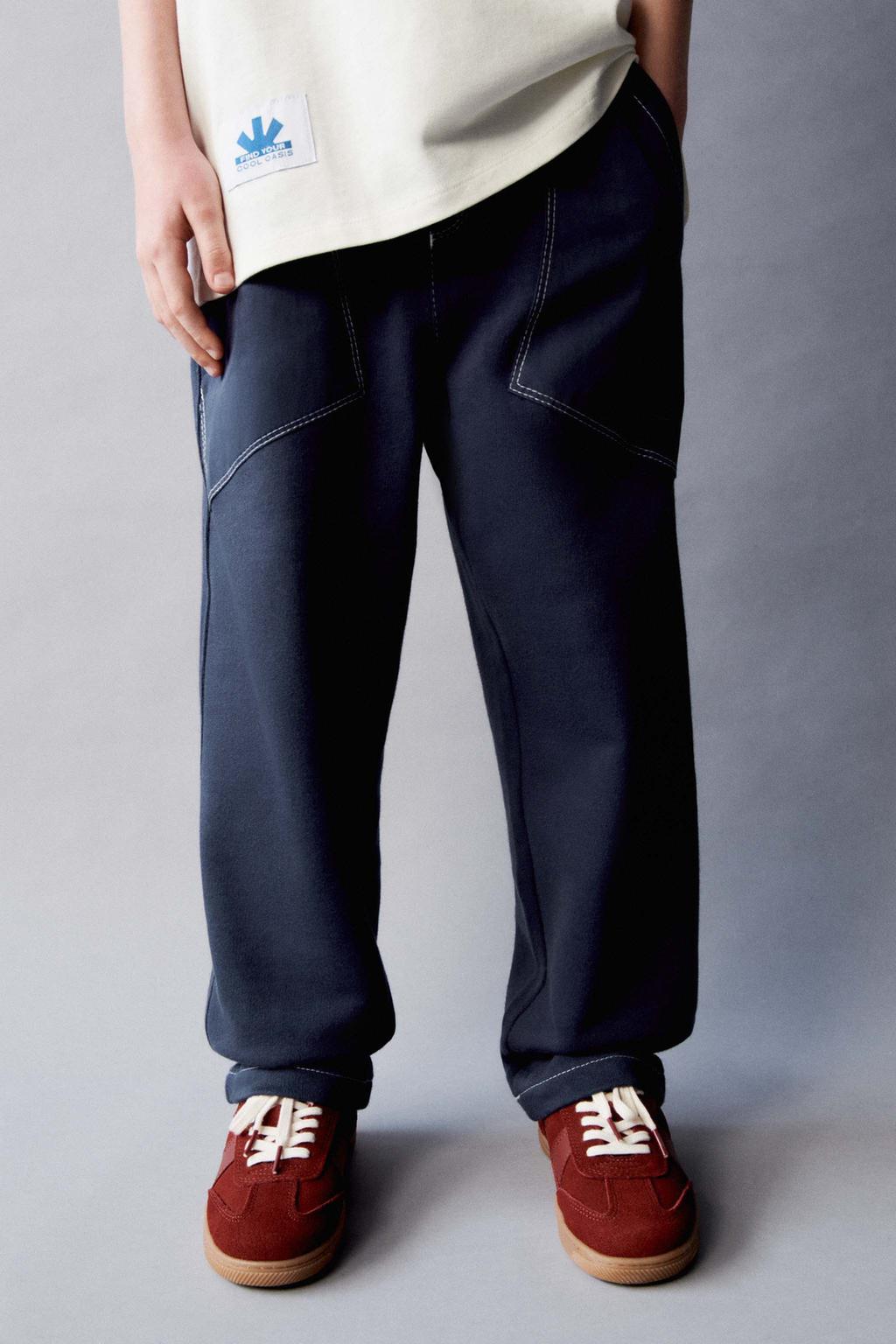 Плюшевые брюки с контрастными карманами ZARA, темно-синий