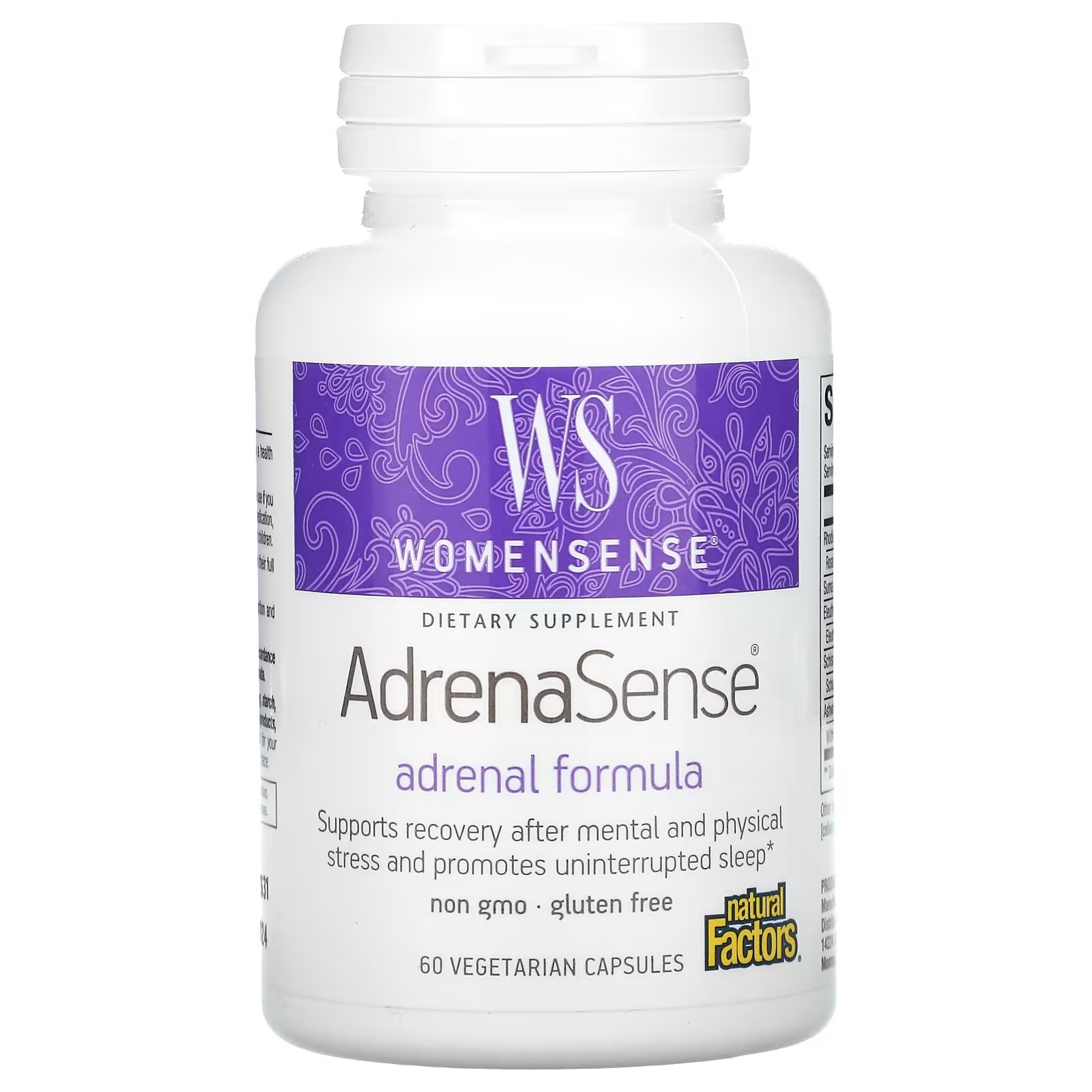Natural Factors Womensense AdrenaSense, 60 вегетарианских капсул natural factors womensense экстракт витекса священного 90 вегетарианских капсул