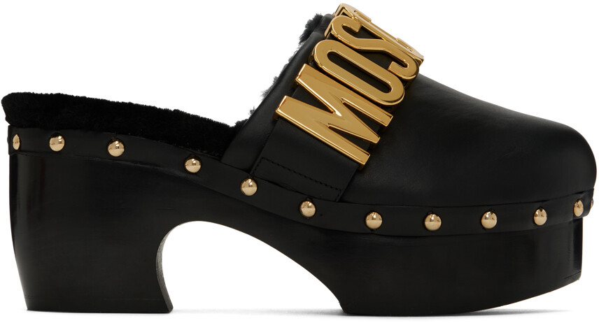 

Черные туфли на каблуке сабо с логотипом Moschino