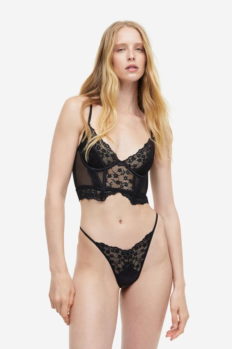 

Набор из 3 кружевных и атласных трусов бразилиана H&M, черный/белый/синий