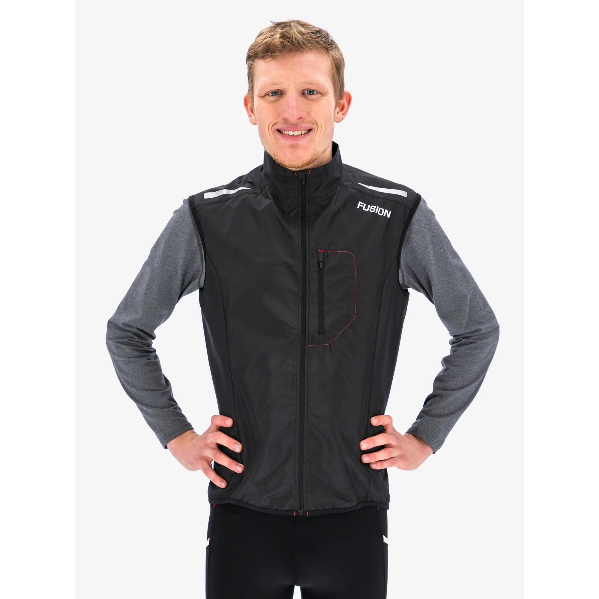 Fusion Mens S1 Vest Мужской жилет для бега, ветрозащитный, водоотталкивающий, дышащий, черный - фото