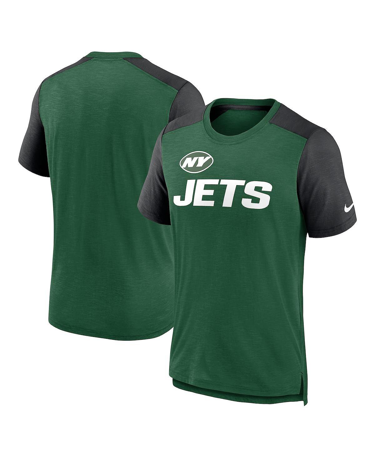 Мужская меланжевая зеленая, меланжево-черная футболка new york jets color block team name Nike, мульти рюкзак new york jets premium на колесиках