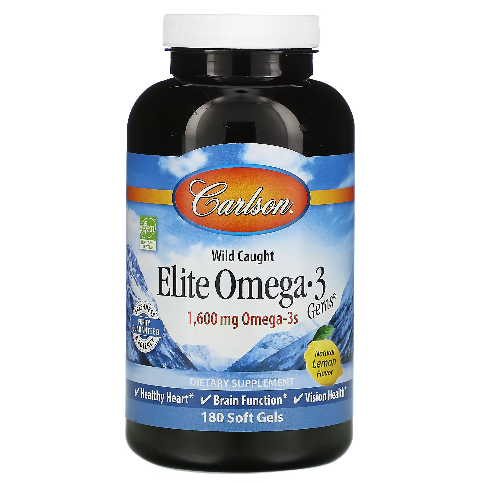 Carlson, Wild Caught, Elite Omega-3 Gems, отборные омега-3 кислоты, натуральный лимонный вкус, 800 мг, 180 капсул