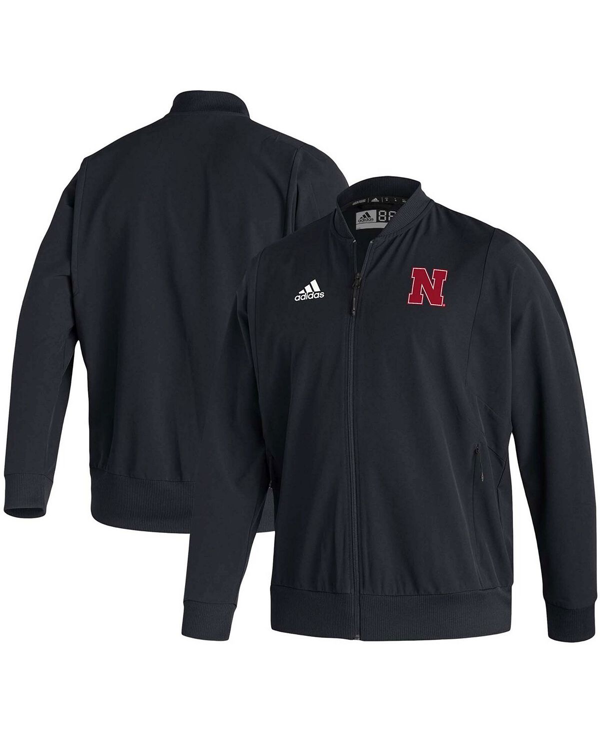 Мужская черная куртка-бомбер nebraska huskers 2021 sideline woven primeblue с молнией во всю длину adidas, черный - фото