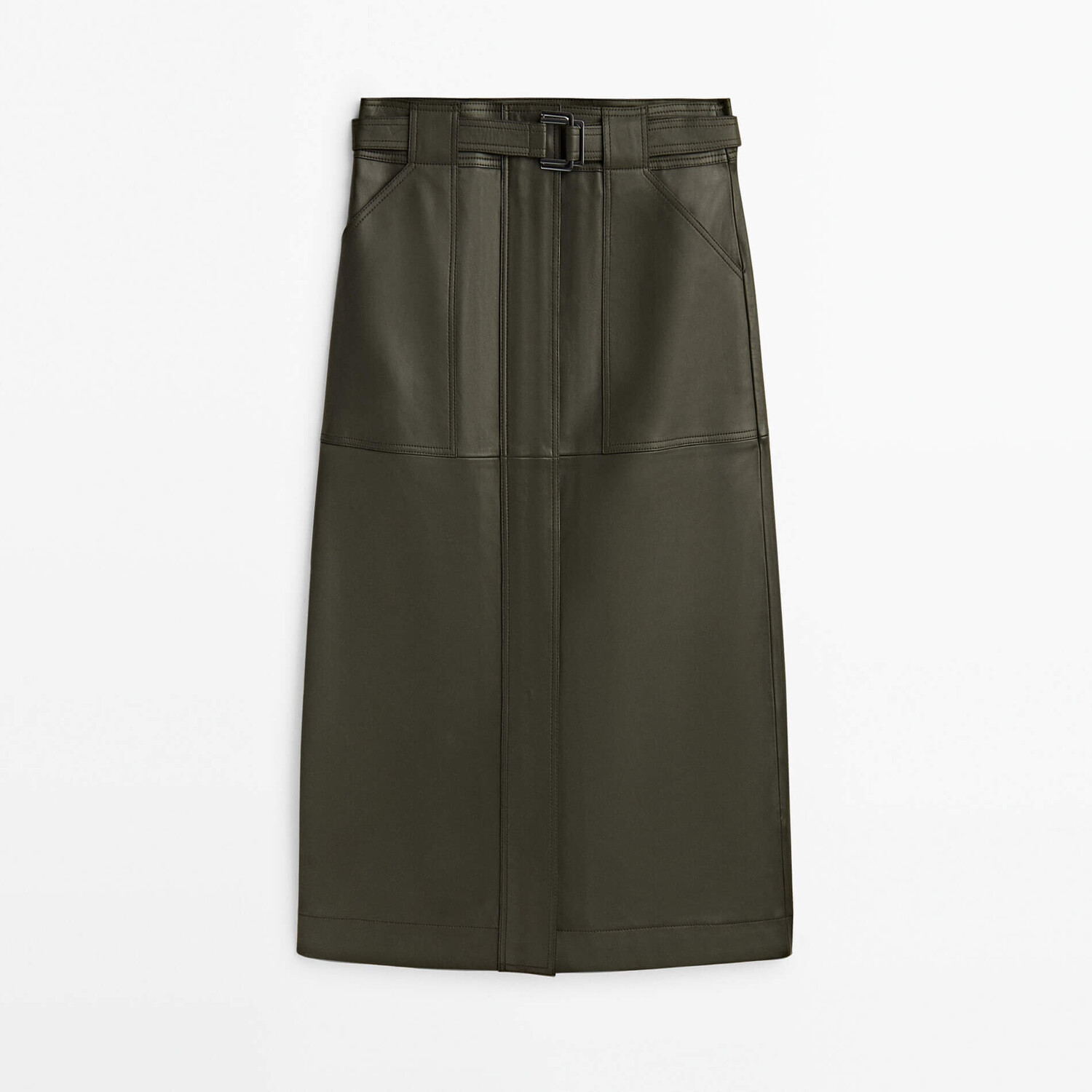 

Юбка Massimo Dutti Nappa Leather With Pockets, зеленый
