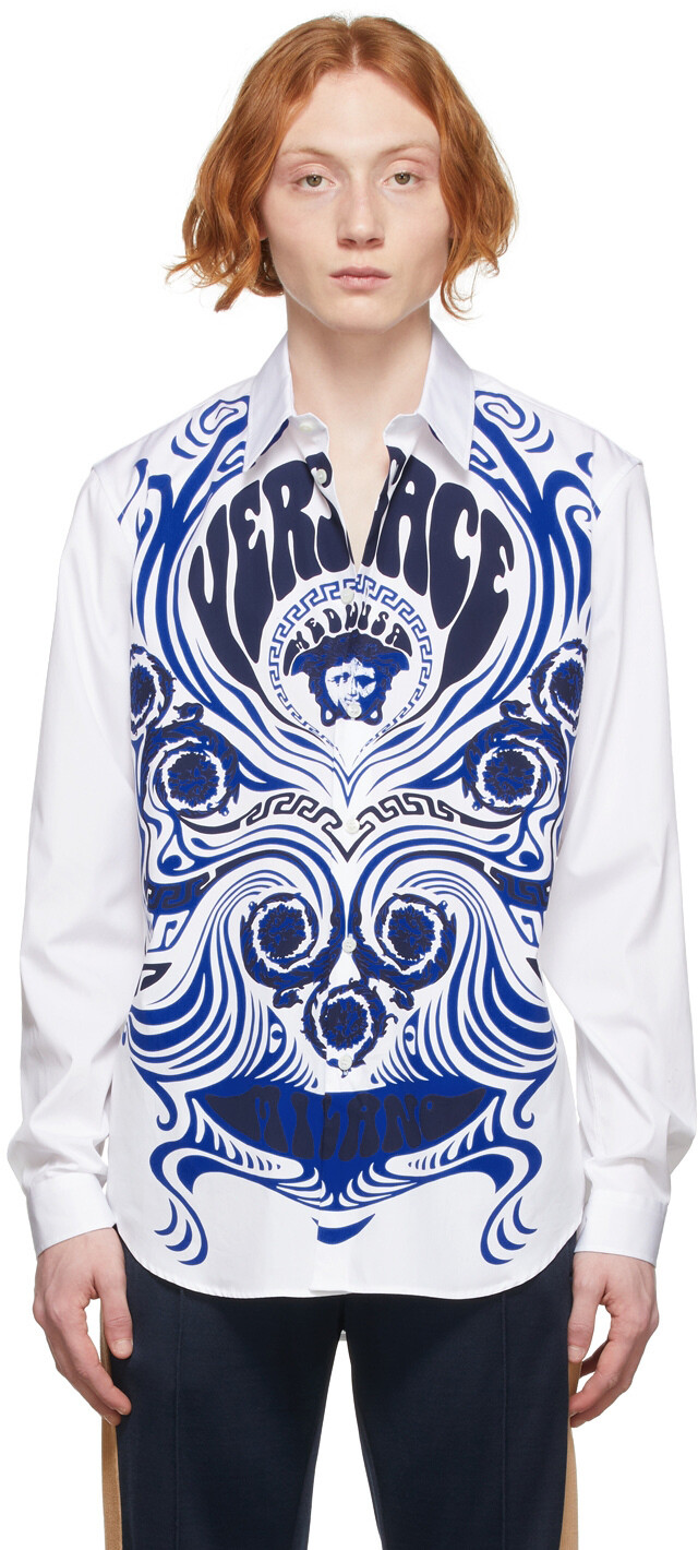 

Белая музыкальная рубашка с изображением медузы Versace