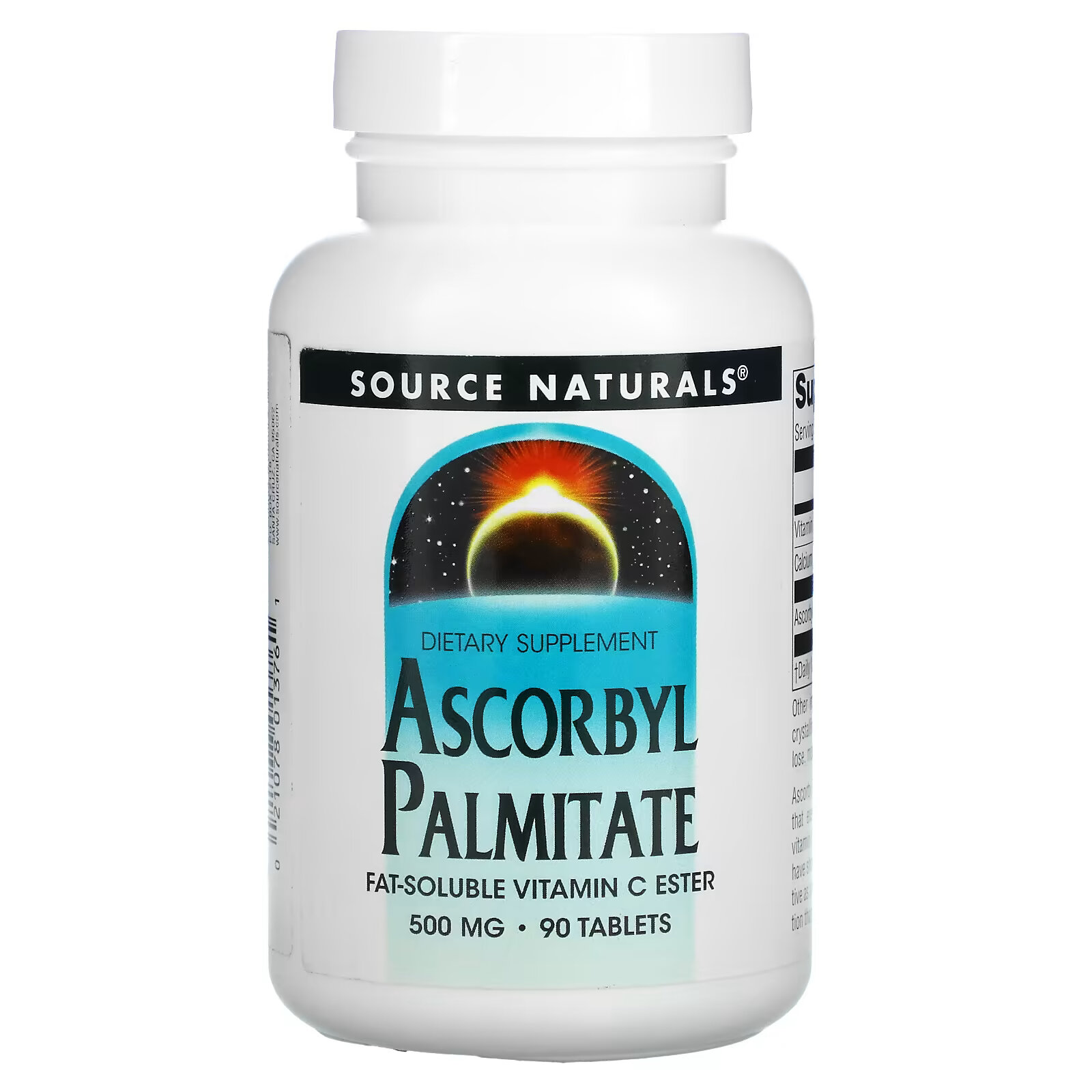 Source Naturals, Аскорбил пальмитат, 500 мг, 90 таблеток solaray аскорбил пальмитат жирорастворимый 500 мг 60 капсул