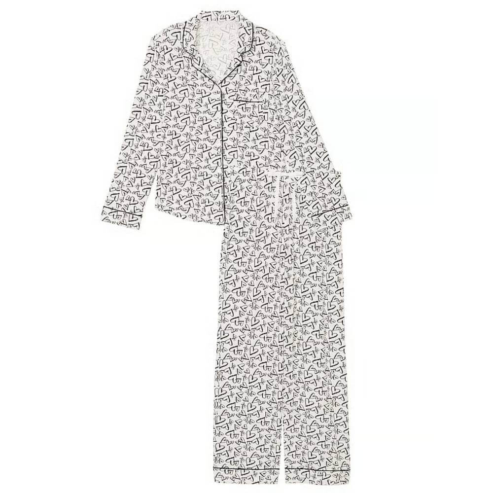 

Комплект пижамный Victoria's Secret Modal Long, 2 предмета, белый/черный
