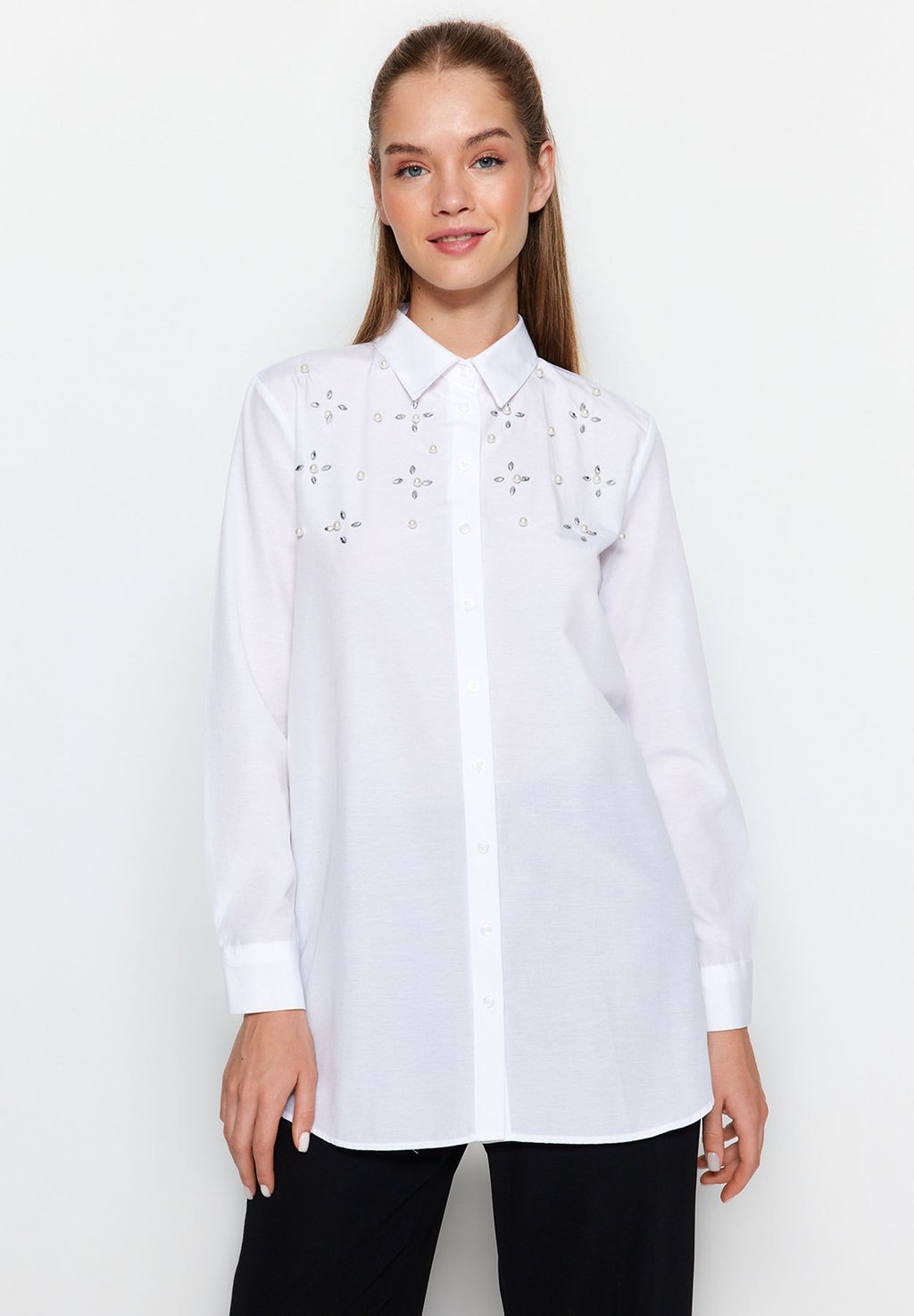 Блузка-рубашка Trendyol Modest, цвет white блузка рубашка trendyol modest цвет white