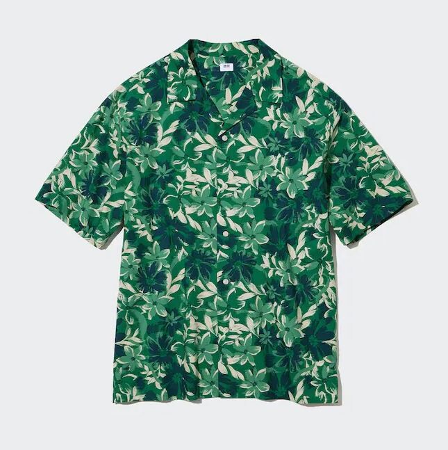 

Рубашка повседневная с короткими рукавами и принтом Uniqlo Cotton Blend Casual Printed Short Sleeved, зеленый